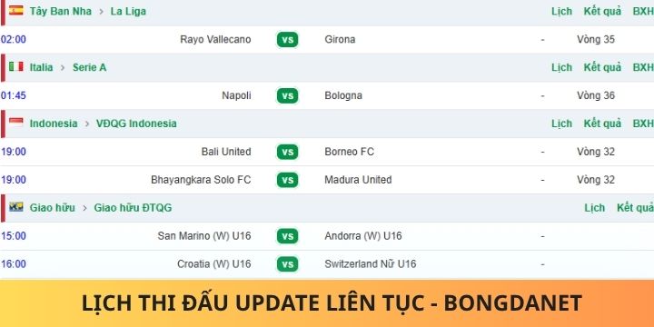 Theo dõi lịch thi đấu trên nền tảng Bongdanet dễ dàng